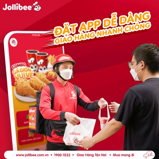 Có thể đặt hàng online giao hàng tận nơi tại Jollibee