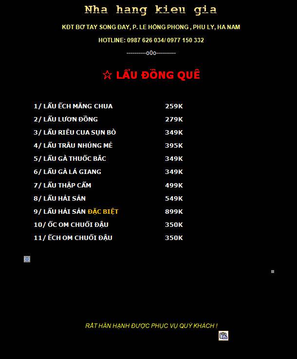 Thực đơn các món lẩu đồng quê