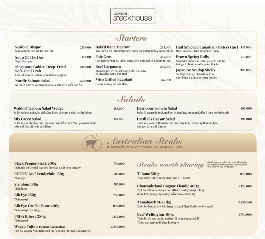 Jacksons Steakhouse sở hữu danh sách rượu vang phong phú