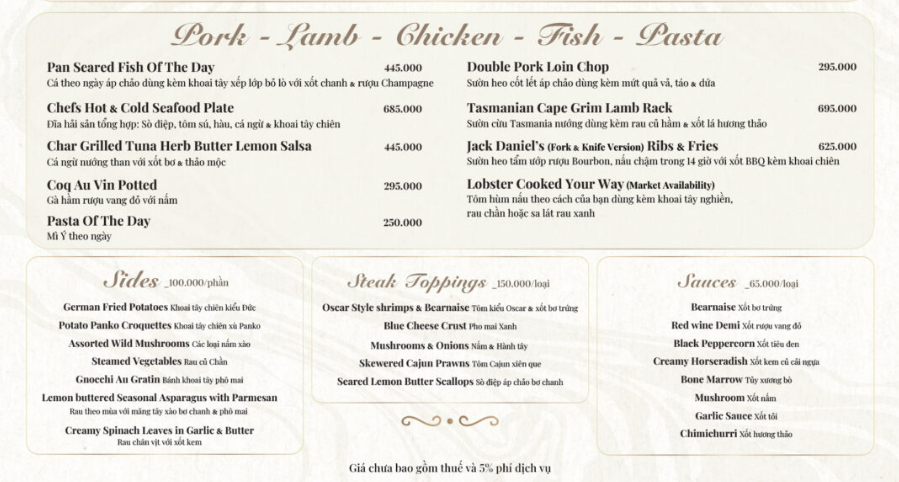 Jacksons Steakhouse sở hữu danh sách rượu vang phong phú