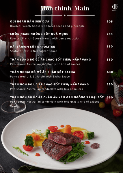 Menu Alacarte tại JOY
