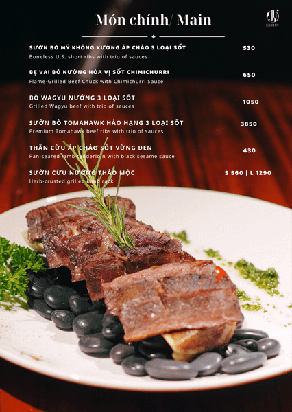 Menu Alacarte tại JOY