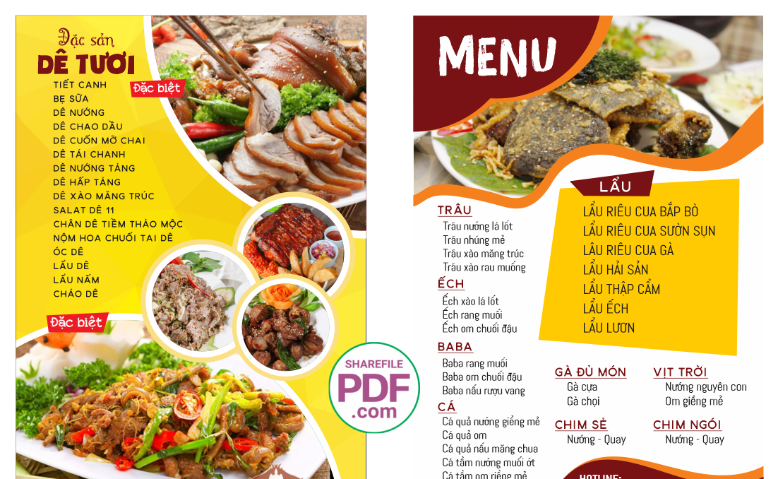 Menu Thực đơn dê tiêu biểu
