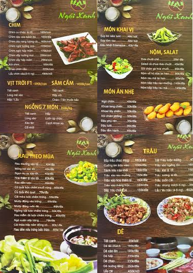 Thực đơn Nhà Hàng Ngói Xanh