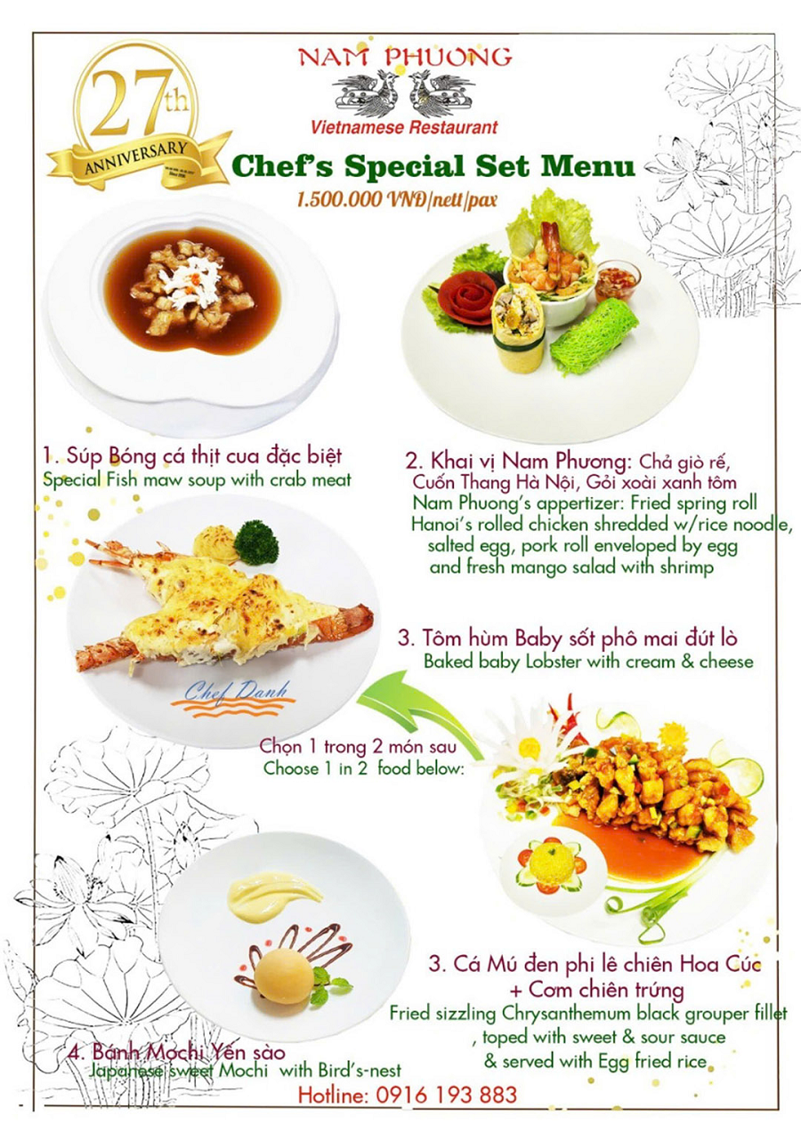 Thực đơn Nhà hàng Nam Phương