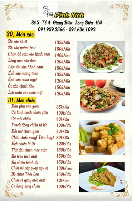 Thực đơn Nhà hàng Vinh Bích