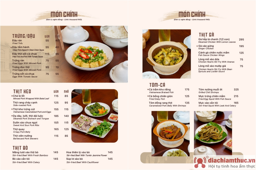 Thực đơn đặc sắc Nhà Hàng Vị An